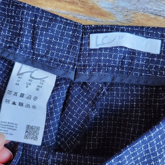 Hugo Boss 100% Wool Straight Wide Leg Dress Pants Zip Check Blue - Picture 6 of 12
